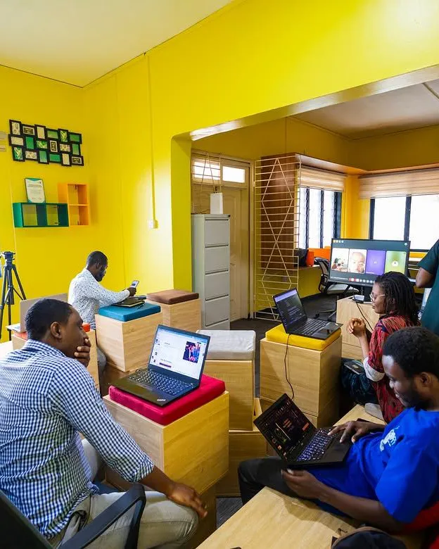 Founders working at desks on the Venture Nest floor during a programme session.